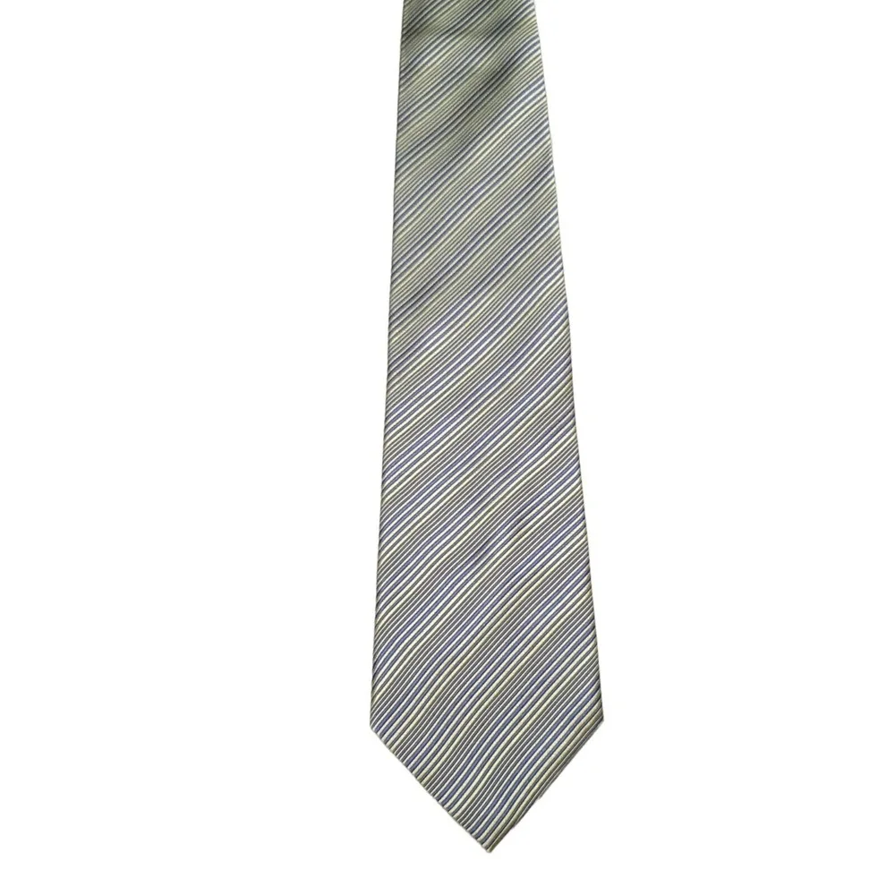 BRANDINI‎ ITALY Mens Silk Stripe Tie Handmade Blue Yellow Formal Necktie